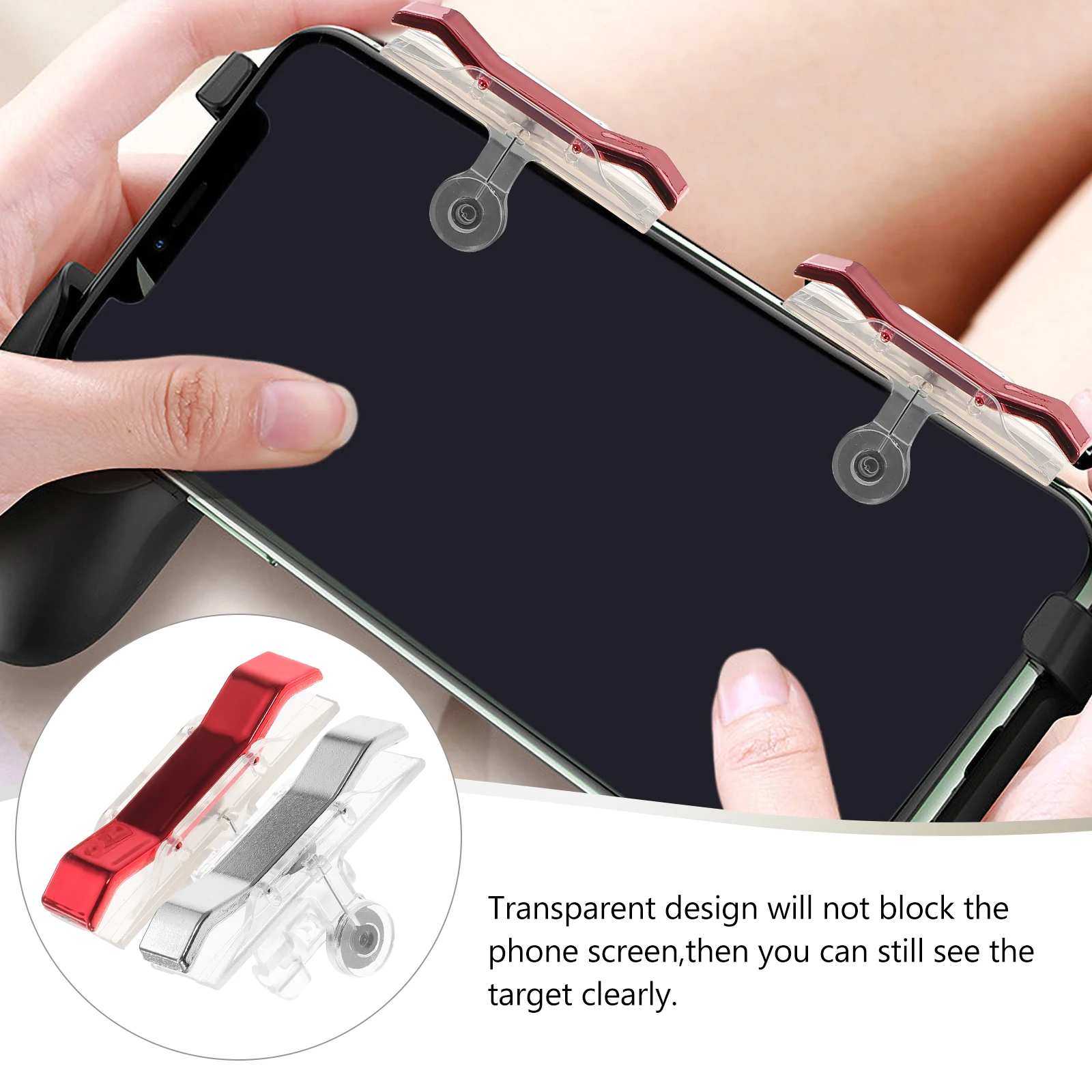 

2Pairs Mobile Game Controller Transparent Metal Shooting Buttons Stable Fixed Phone Trigger Buttons Aim Key Game