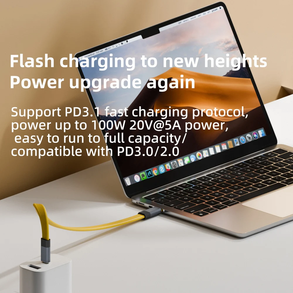 USB3.2 20Gbps Type C to Type C Flat Data Cable ThunderBolt 3 PD100W 5A USB-C Cord For iPhone 15 Pro MacBook Pro Samsung Xiaomi