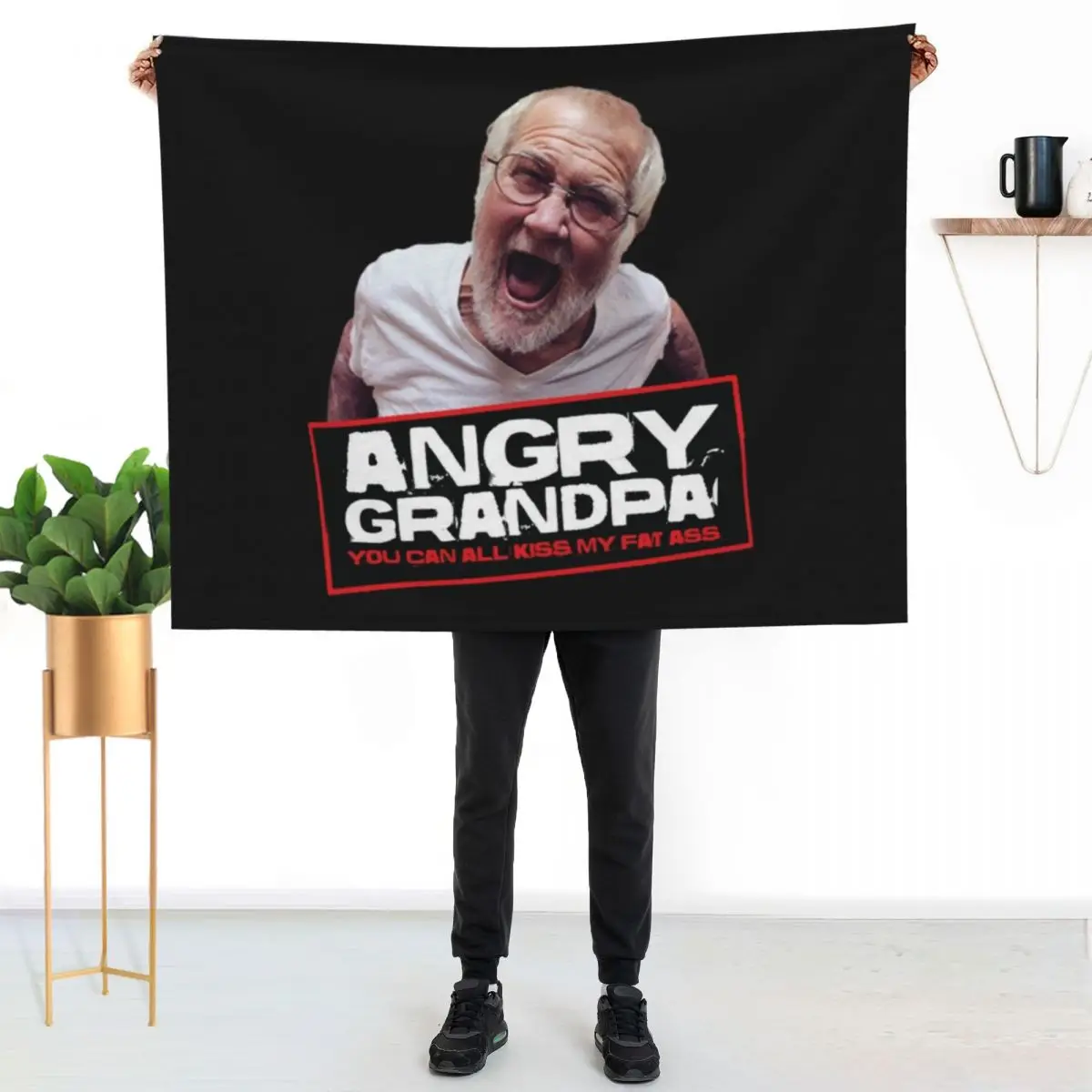 angry grandpa Throw Blanket sofa bed Personalized Gift Luxury Designer Flannel Fabric Baby Tourist Blankets