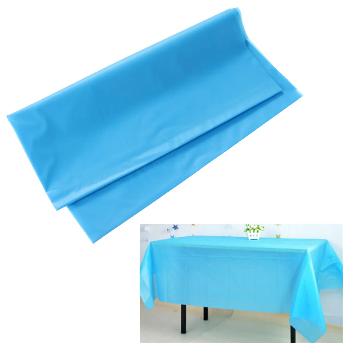

Eco-Friendly Tablecloth Pure Color Disposable Waterproof Plastic Protector Cover for Picnic Banquet Event Party 137x183cm (Blue)