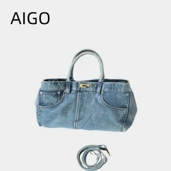 AIGO Niche Design Women's Bag Retro Personalized Vintage Denim Single Shoulder Tote Bags Large Capacity Handbag Bolsa сумка же