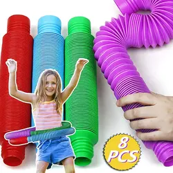 8 Pcs Colorful PopTelescopic Tube Stretching Corrugated Tube Children Adult Stress Relief Toy