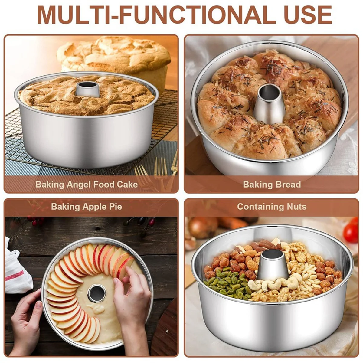 

AT13 3Pcs 6/7/9 Inches Angel Food Cake Pan Griddle Cake Pans Baking Pans Fluted Tube Pan Dessert Mold Donut Mold