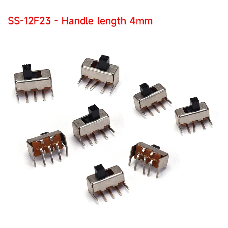 5pcs SS-12F23 Miniature Power Toggle Slide Switch Single-row Horizontal 4mm Curved Handle Electrical Component