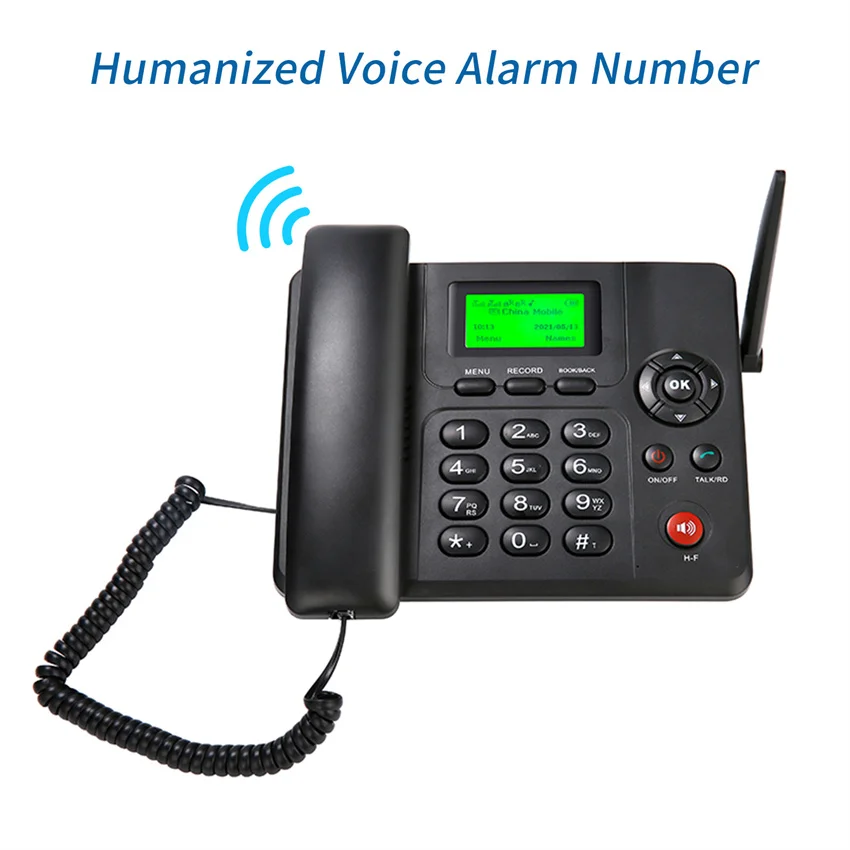 Telephone Cordless Phone Desktop Telephone SIM Card 2G Fixed Wireless Phone w/ Antenna Radio Alarm Clock Function for House Call