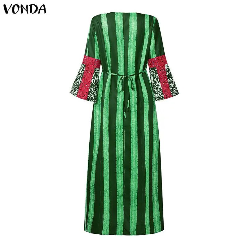 Plus Size 5XL VONDA Women Fashion Maxi Dress Flare Sleeve Casual Loose Print Long Sundress Vintage O-Neck Party Robe Oversized