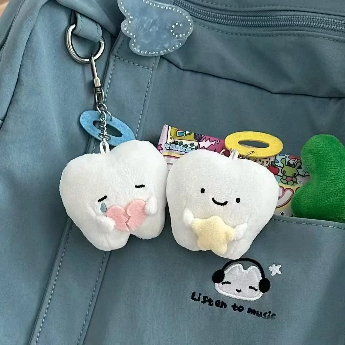 عالية الجمال الملاك الأسنان دمية القلب المكسور الأسنان أفخم قلادة زوجين دمية هدية المفاتيح