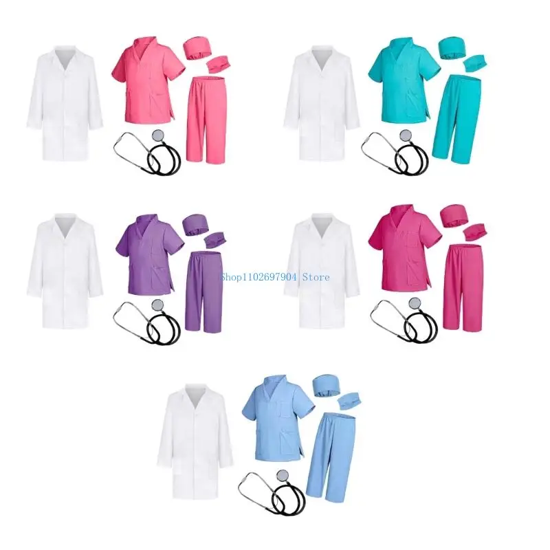 

N7YF Cotton Role Play Outfit 6Pcs Kids Doctor Costume Set With Accessories