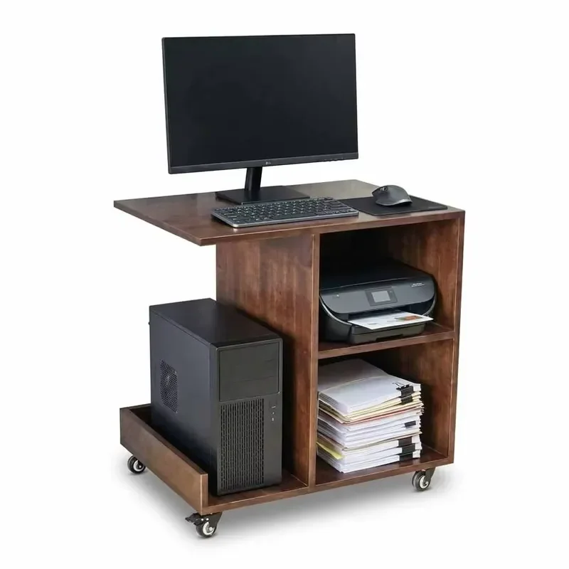 Natural Wood L Type Modern Freestanding Mobile Printer Stand with CPU Compartment 70x50x70cm for Office Furniture