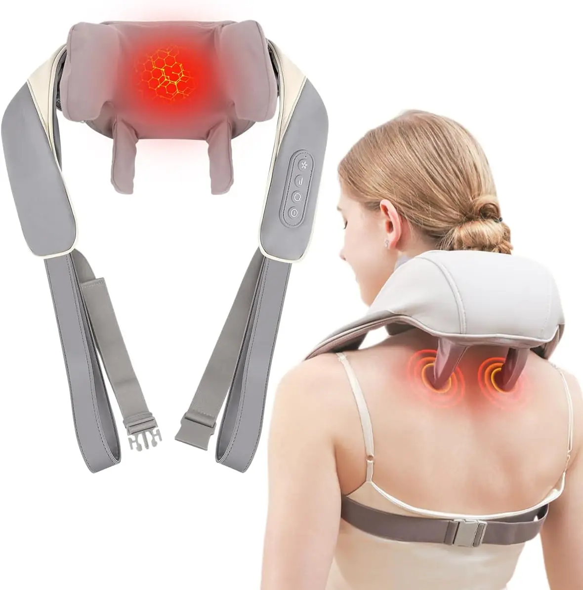 Neck Massager with Heat Function Wireless Portable Neck Shoulder Massager,2 Modes 2 Levels Massager Women Men Gift-Home,Car,Offi