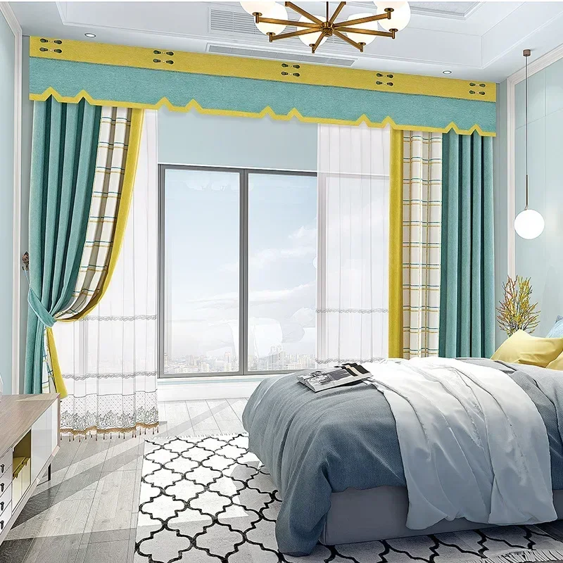 NH4026Modern blackout bedroom home seamless splicing finished mink velvet curtains