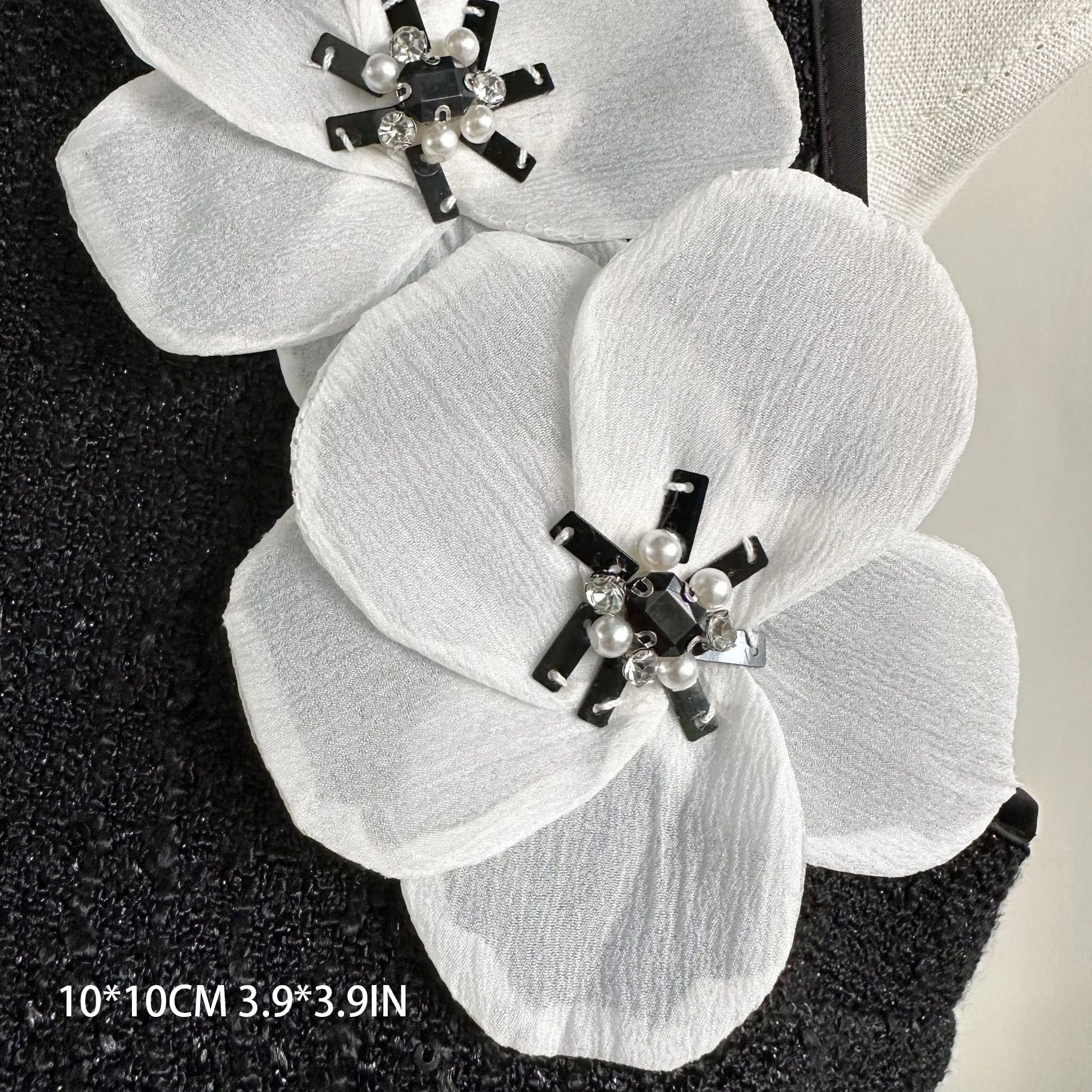 Wide Organza Beads Stamen Five Petals, DIY Decoration Flower, Bag Accessories, Skirt Corsage, Black and White, 10cm, 1 Pc