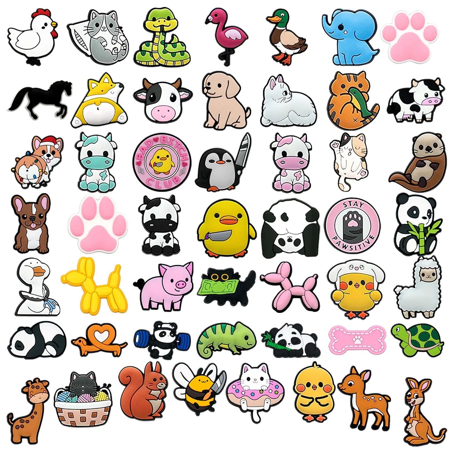 50PCS Animal Shoe Charms Set Cute Cats Dogs Cows Ducks Shoe Accessories Kid Favor Shoe Decoration Fashion Women Men Sandal Decor