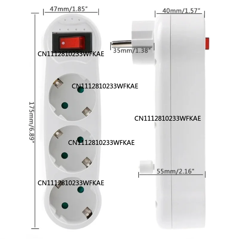 2PCS 16A European Type Conversion Plug 1 TO 3 Way EU Standard Power Adapter Socket