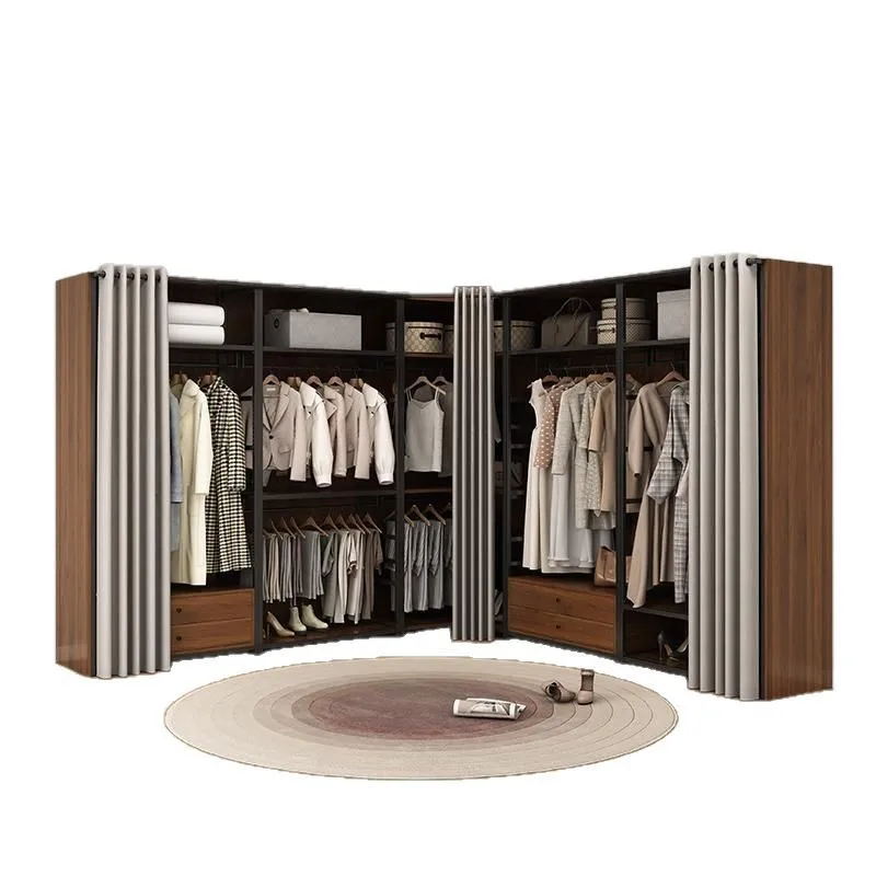 

Bedroom floor-to-ceiling coat rack assembly open wardrobe wrought iron double-layer metal frame cloakroom homemade shelf