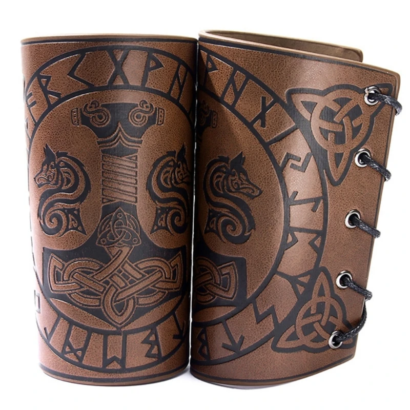 Armadura medieval para hombre, calentadores brazo para Cosplay, brazalete con cordones caballero pirata vikingo, Steampunk