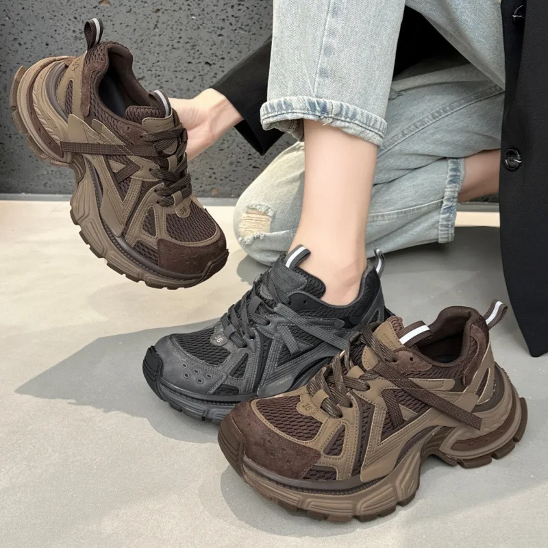 

thick-soled mesh four-season dad shoes autumn new versatile height-increasing retro small casual sports shoes