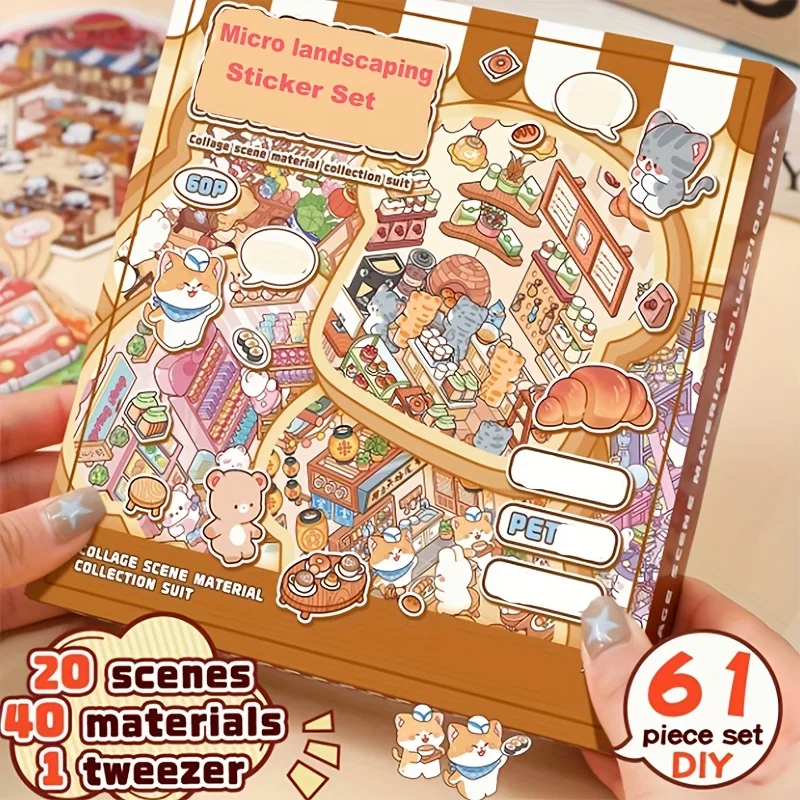 Das 61-teilige Set enthält 20 Szenenkarten, 40 Aufkleber und 1 Pinzette. Es enthält 3D-Mini-Szenen-Aufkleber, handgefertigt zum Selbermachen. – Detail 5