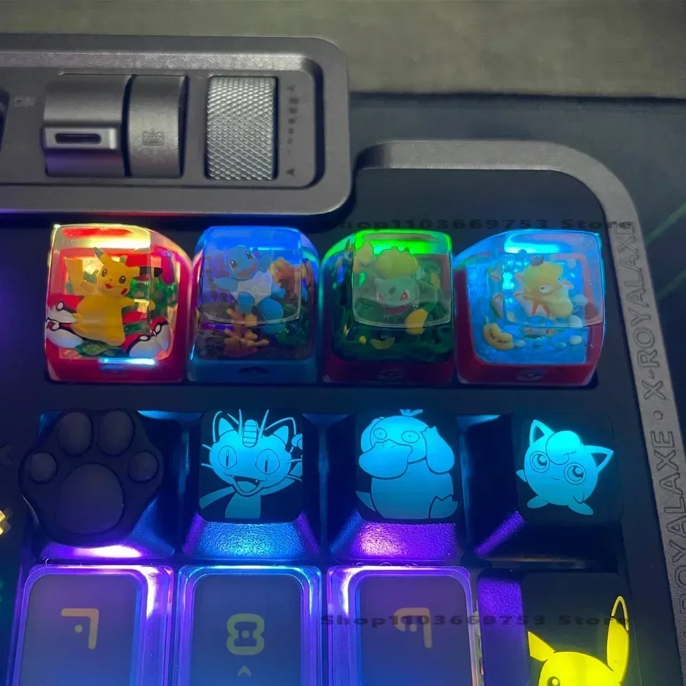 البوكيمون الراتنج شفافة مجسمة Keycap لوحة المفاتيح الميكانيكية مجسمة Keycap PTCG Gengar Pikachu Eevee أغطية المفاتيح