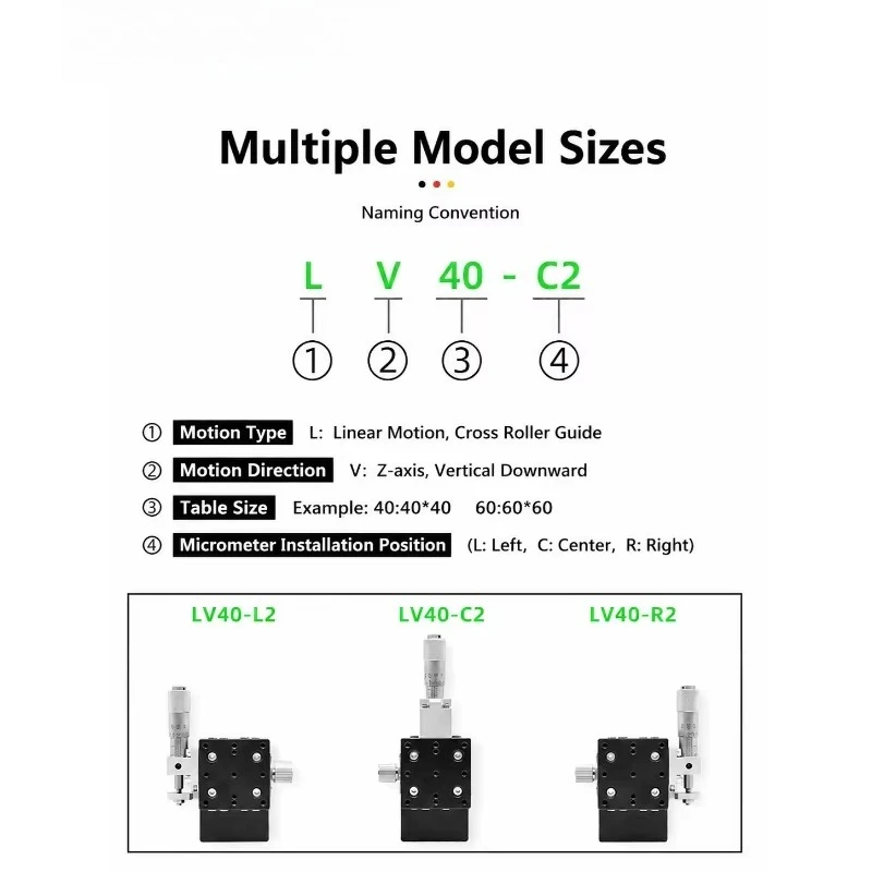 Z Axis Vertical Lift Stage LV40/50/60/80/90 Cross Roller Guide Manual Fine Tuning Displacement Sliding Table Precision Position