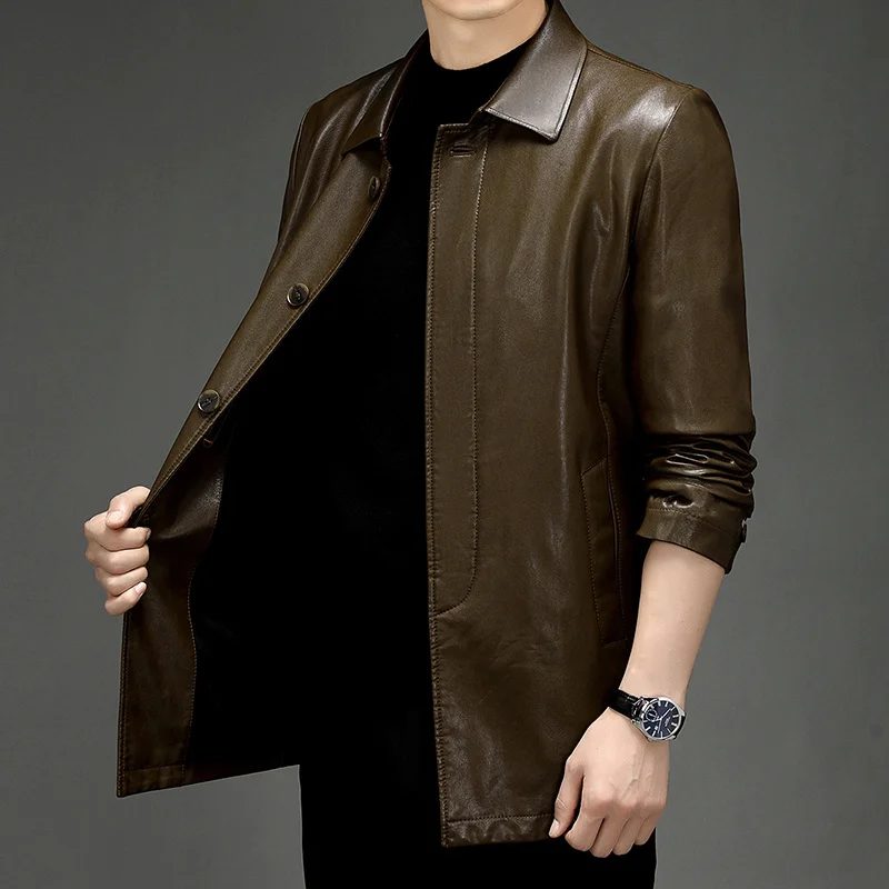 and Spring autumn new Haining men's leather jacket middle-aged business casual leather jacket