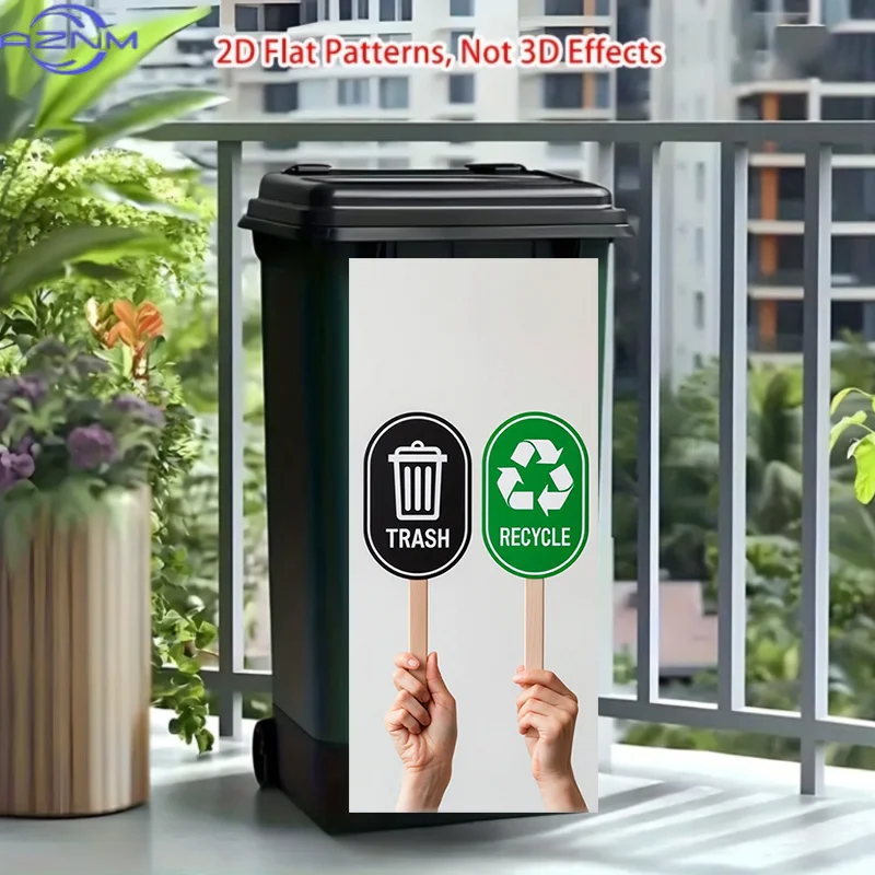 Trash Can Sticker Featuring a Waste Sorting Sign Pattern Design. This Matte-finish Sticker Is Suitable for Decorating Both Ind
