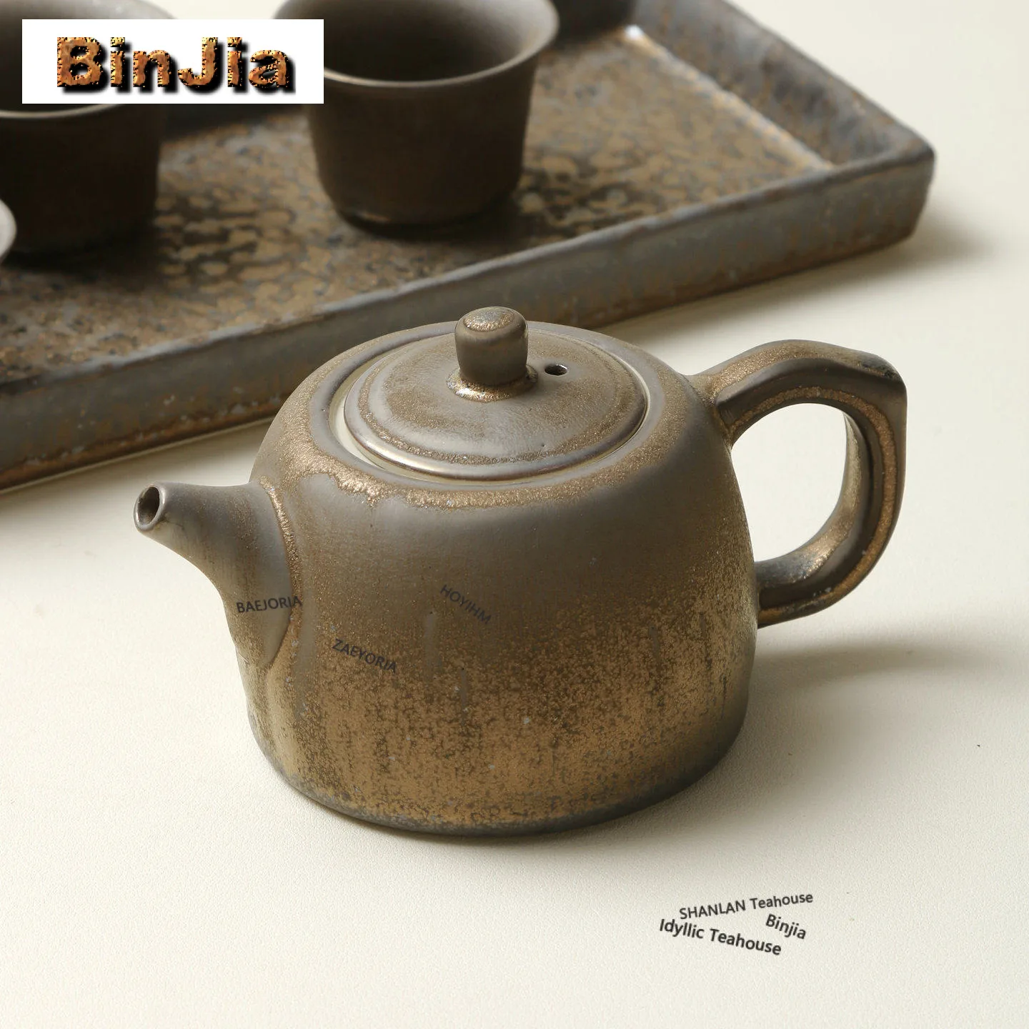 Gilded Glaze Malleolar Stria Tea Set Complete Set Luxury Hand Grasp Pot Tea Ceremony Set Teapot and Tea Cup Set Tea Items Craft