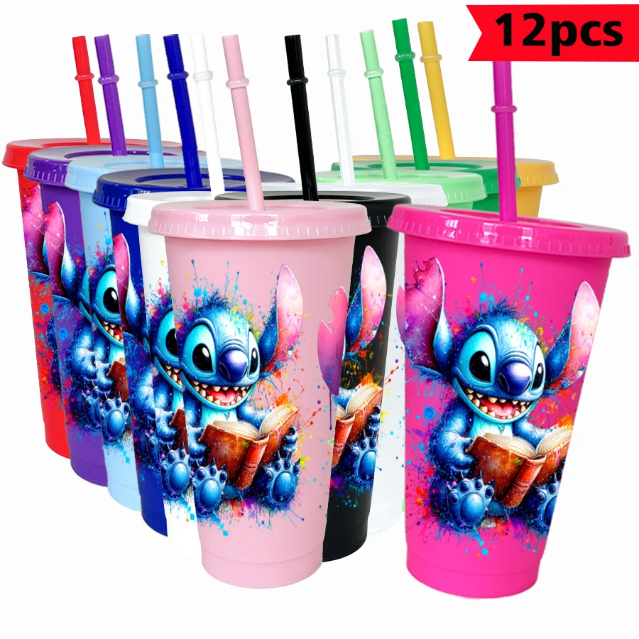 

12 шт./упак. Disney Stitch Drinks 26 унций цветной пластиковый стакан для дня рождения, напитки, сок, кофейная кружка
