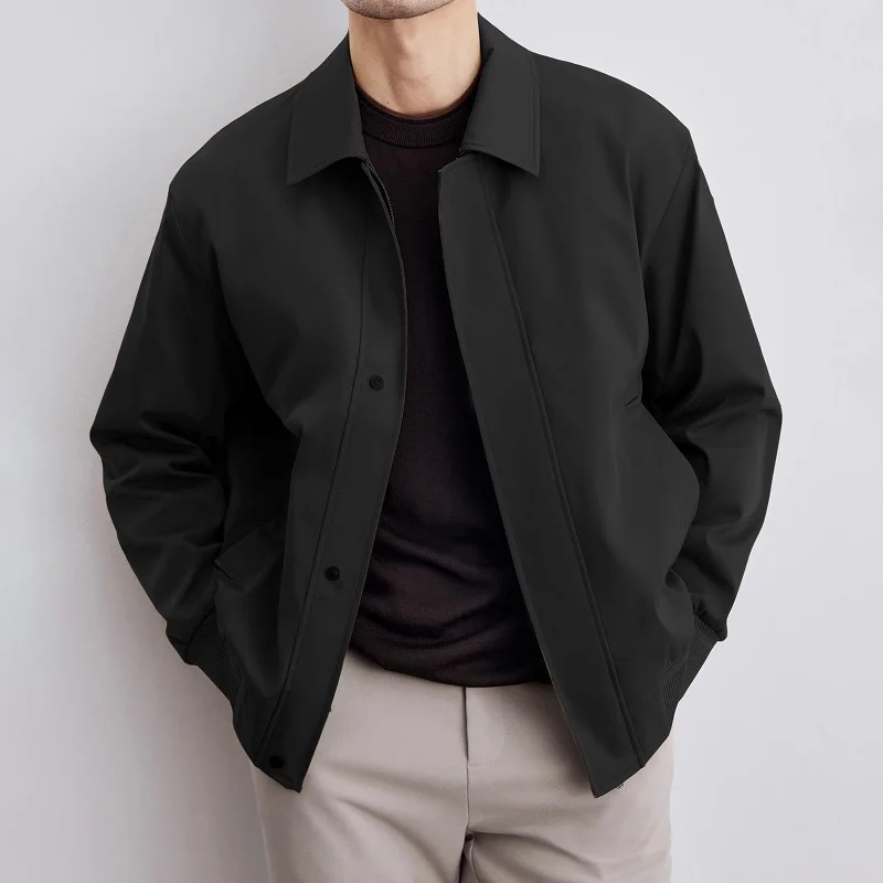 

Men'S Collar Jaet Pure Color Outerwear Spring Autumn New Sle Faion Brand High-End Feeling Long Sve Casual Coat