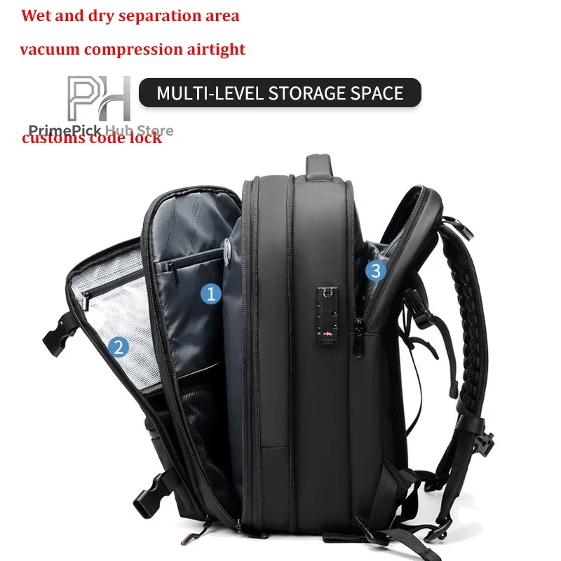 حقيبة ظهر للسفر مضغوطة بالفراغ، حقيبة كمبيوتر محمول مقاس 17 بوصة للرجال بسعة كبيرة قابلة للتوسيع، حقيبة ظهر مدرسية للأعمال الخارجية