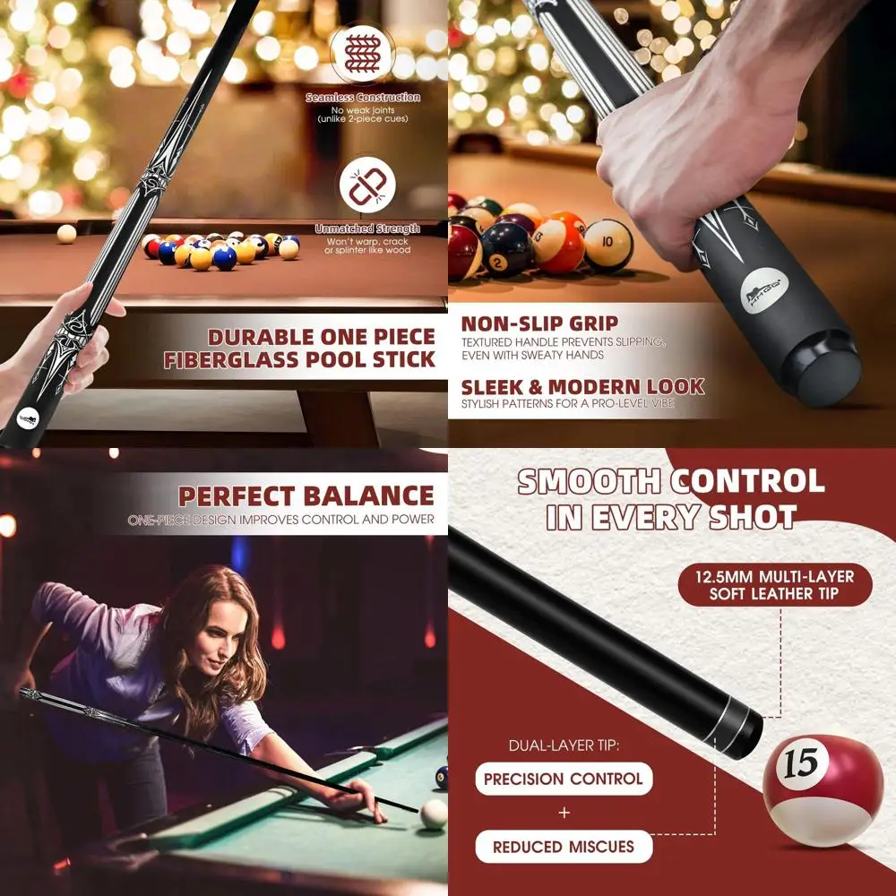 

Set of 4, 21oz Fiberglass Graphite Composite Pool Cues, 58 Length, Multiple Colors