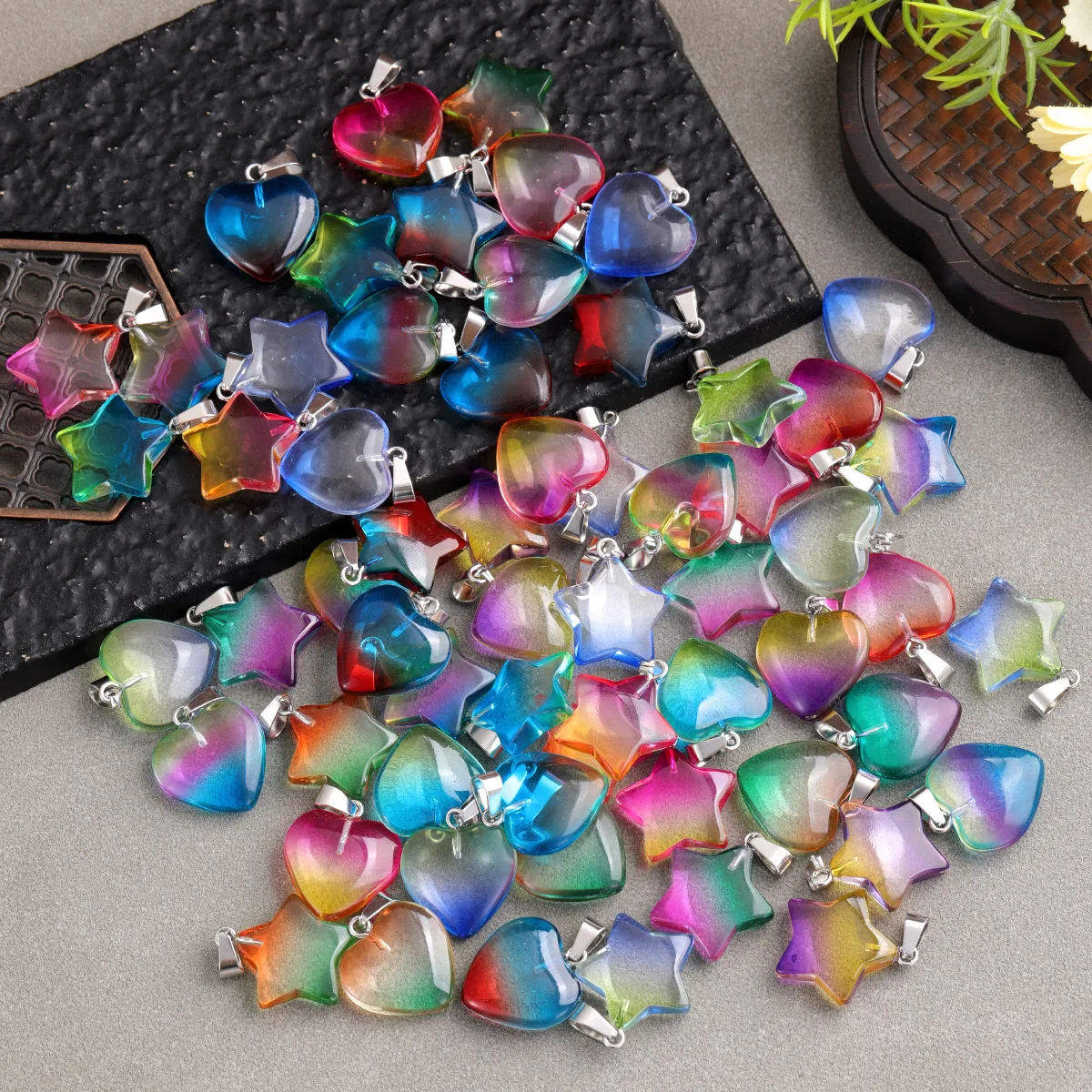 

Mixed Shape Gradient Resin Pendants, Heart Star Charms for DIY Jewelry Making