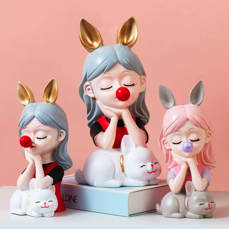 Cute FoyerStatue,Cat, Girl,Character,Resin Ornament,Home Decoration Figurine, Cute and Interesting Decorative Ornament Sculpture
