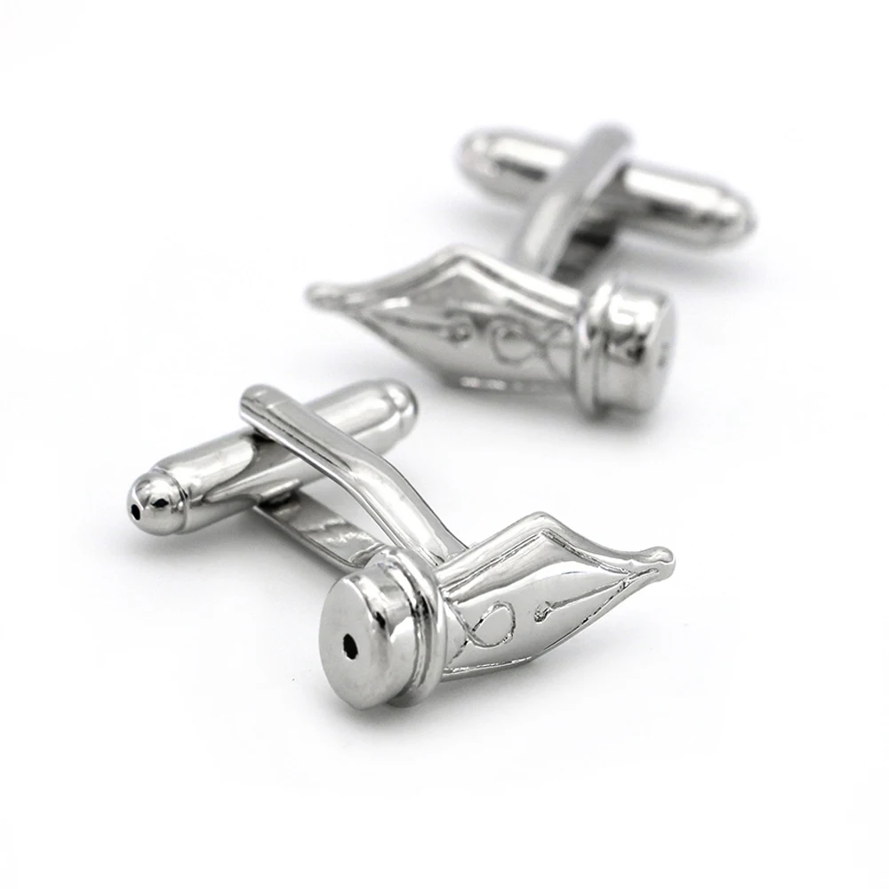 Fountain Pen Design Cufflinks Non-rusting Silver Color Cuff Links Wholesale&retail Quality Brass Material