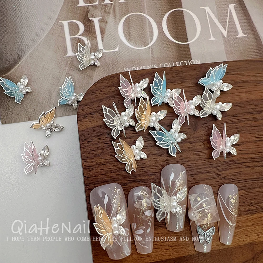 

20Pcs Dreamy Butterfly Zircon Flash Nail Art Decoration Double Layer 4 Colors Butterfly Handmade Diy Hair Clip Nail Material