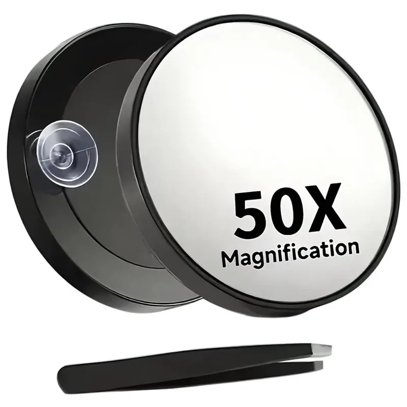 

【HAPPY】Travel Mirror 50X Magnifying Makeup Mirros Mirror With Suction Cup Tweezers For Detailed Skincare
