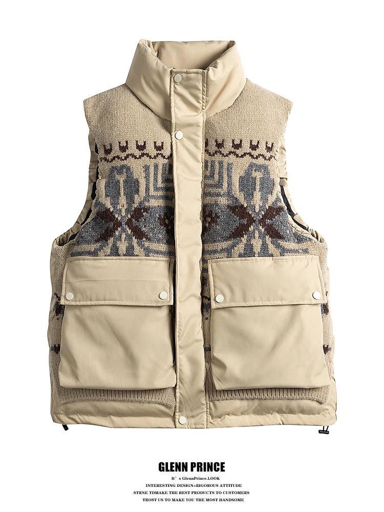 

Мужская зимняя вязаная жилетка GPstudio в этническом стиле, с воротником-стойкой, из хлопка, свободного кроя, повседневная, молодежная, трендовая