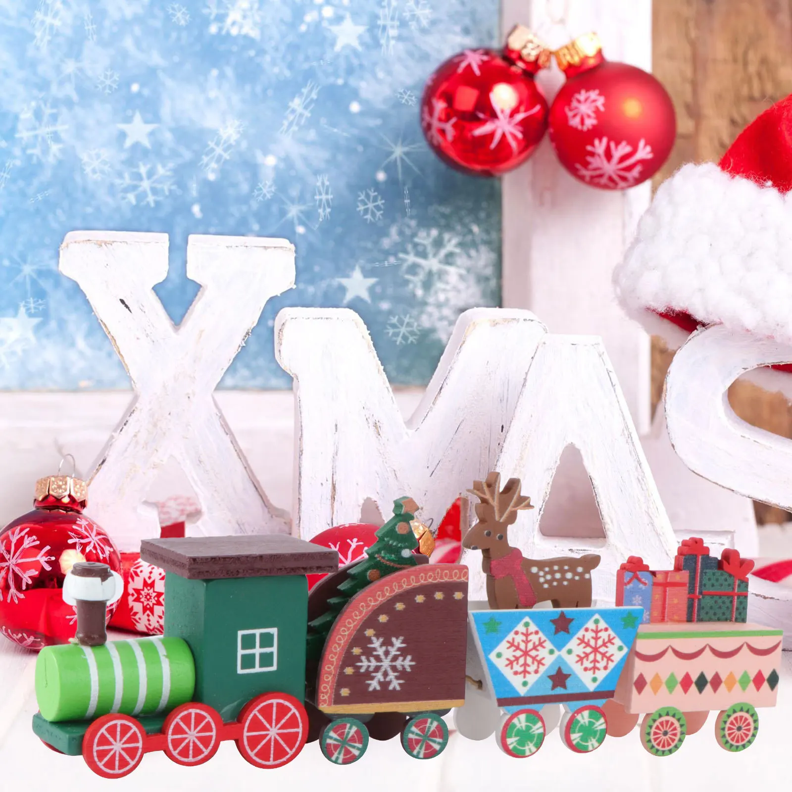 

2pcs Mini Decoration Wooden Christmas Train For Desktop Ornament Home Holiday Decor Christmas Wooden Train Gift