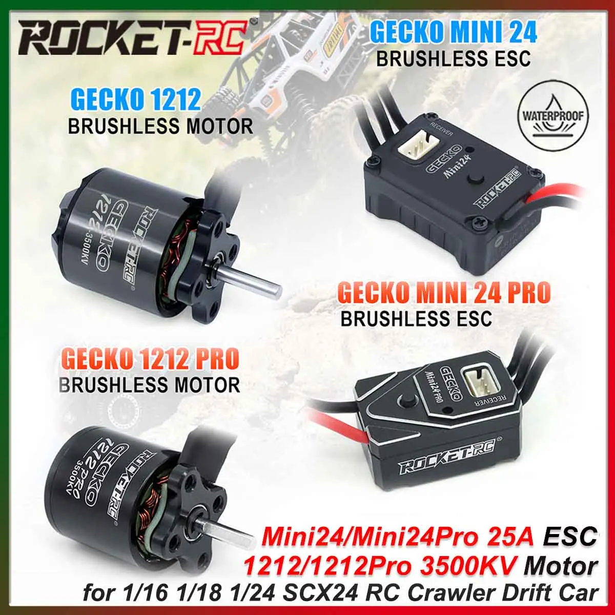 ROCKET-RC GECKO 1212/1212Pro 3500KV Sensonrless Brushless Motor Mini24 Mini24Pro ESC for 1/16 1/18 1/24 SCX24 TRX4M RC Car Parts