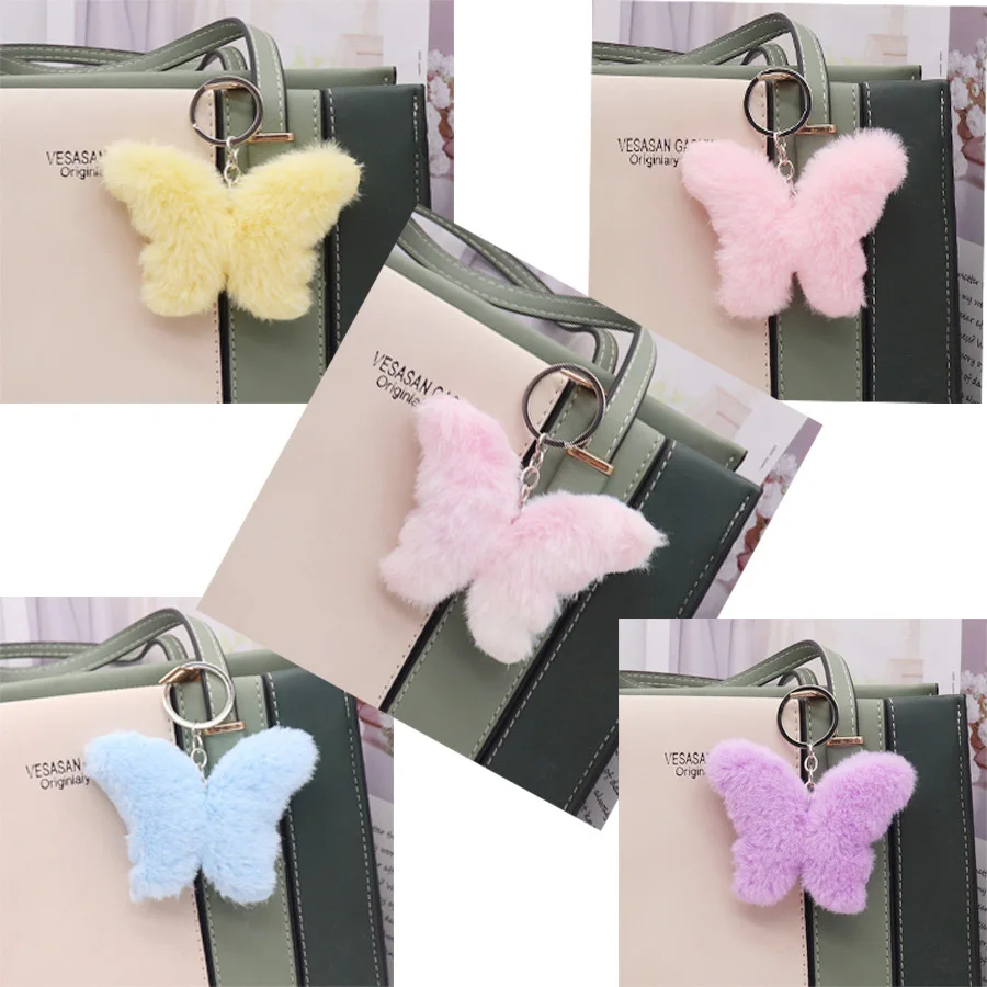 Trendy Butterfly Cat Charm Car Bag Decoration Keyring Fashion Five Pointed Star Love Plush Pendant Keychain Jewelry for Women