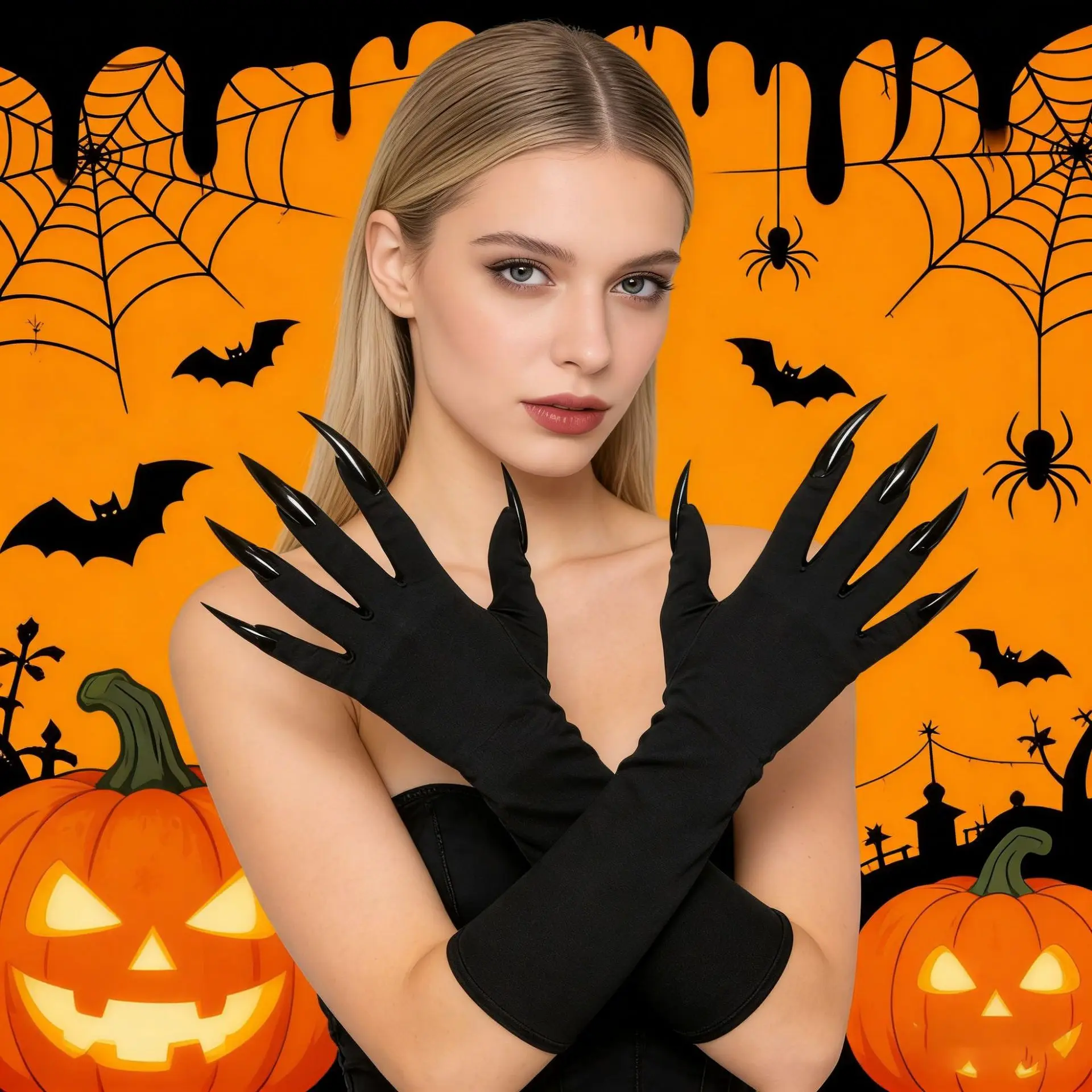40cm Spandex Halloween Cosplay Stretch Ghost Claw Long Nail Gloves Stage Performance Witch Horror Thriller Costume Accessorie