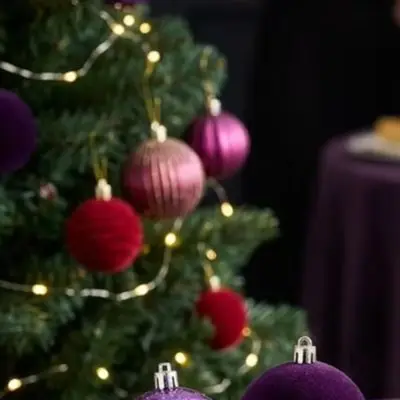 50pcs Purple Flocking Christmas Ornaments For Velvet Texture Xmas Tree Baubles Lightweight Polystyrene Balls For Holiday Party