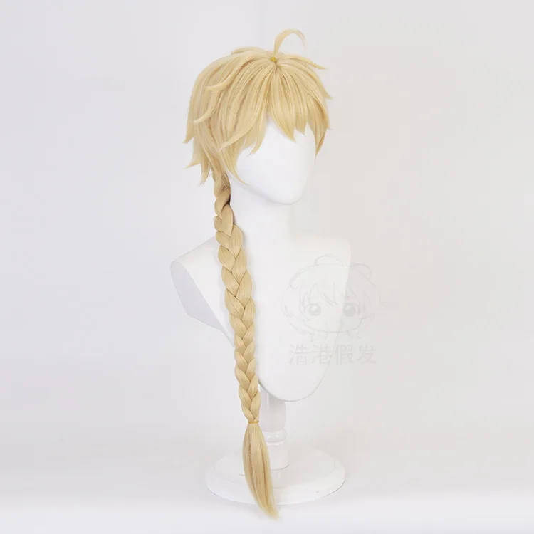 Aether cosplay perucas jogo genshin impacto vestir-se perucas homem mulher amarelo longo trança cabelo sintético acessórios de fantasia de halloween