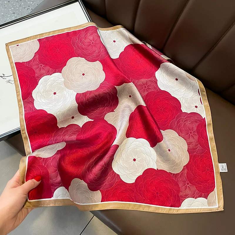 

100% Pure Silk Scarf Women Original Rose Red Floral Small Neck Scarves Female Bandana Hair Bands Ladies Winter Accessories