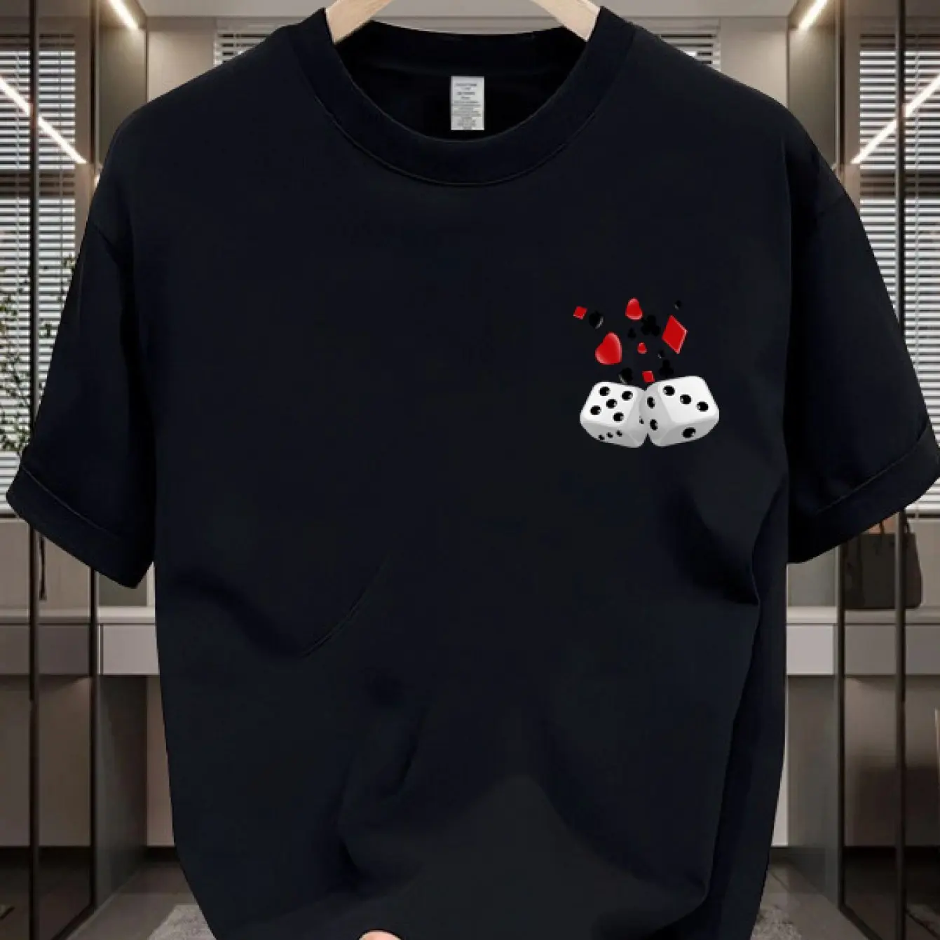 تي شيرت رجالي قطني مع نرد وبطاقة بدلة جرافيك كاجوال برقبة دائرية تي شيرت مريح رياضي بأكمام قصيرة ملابس رجالية #1