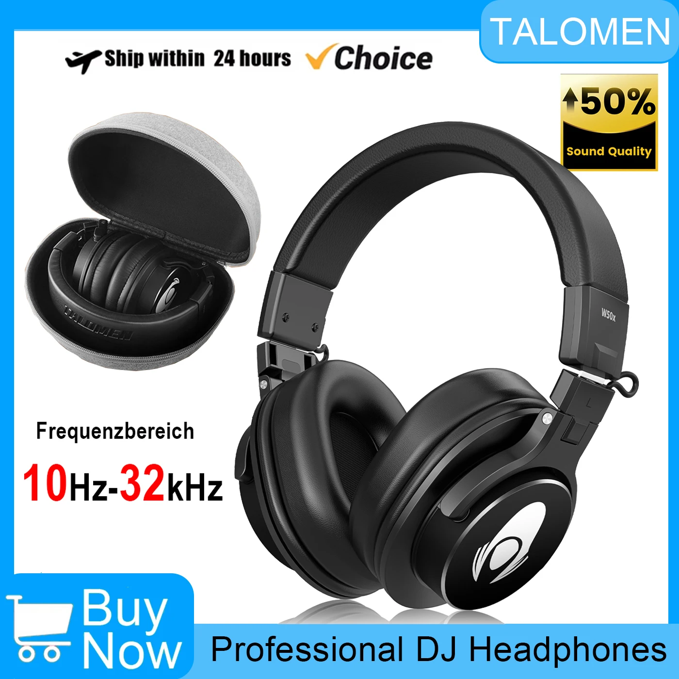 タロメン-w50x-有線スタジオヘッドホン-ステレオ-プロフェッショナル-dj-ヘッドホン-オーバーイヤーモニターヘッドホン-着脱式ケーブル付き