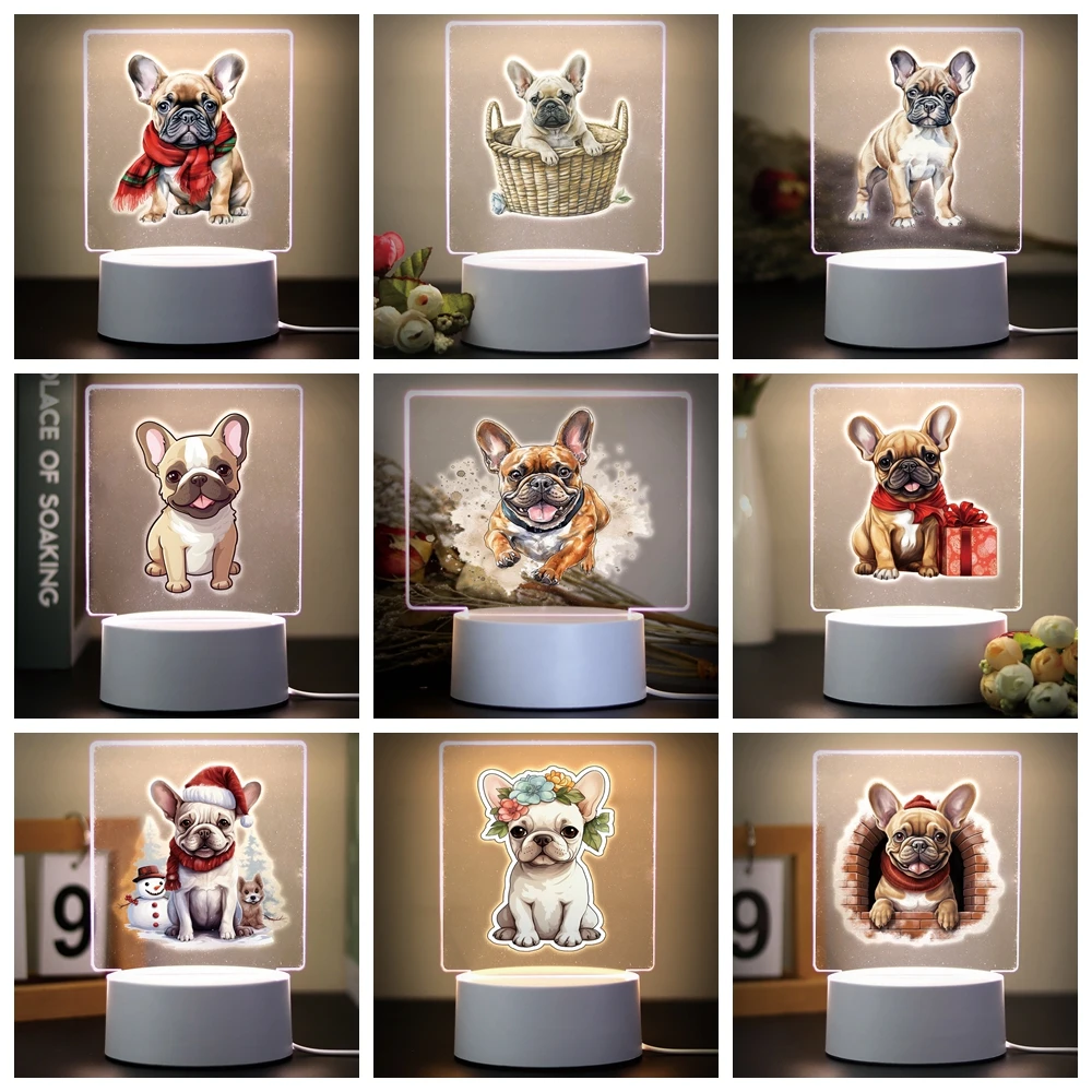 NEW French bulldog 3D Led Night Lamp Bedside Rechargeable Night Lights Children'S Christmas Gift