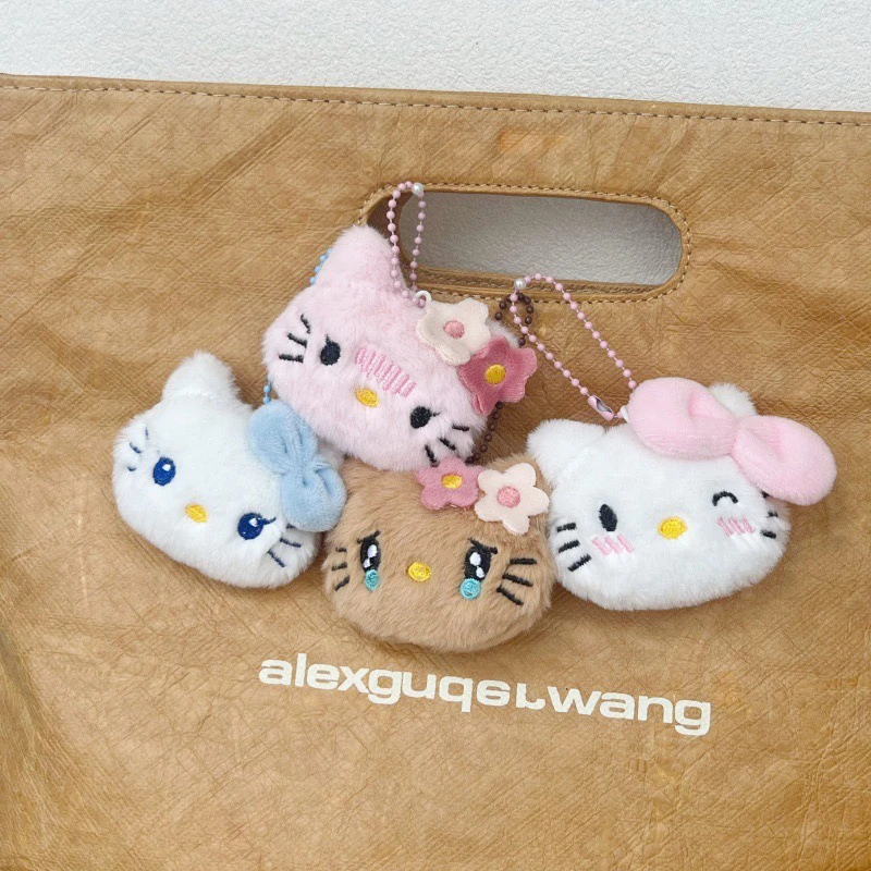 Hello Kitty Kawaii Girl Doll Bag Pendant Shoe Buckle Hanging Ornaments Black Leather Toy Plush Keychain Badge Brooch Decor Gift