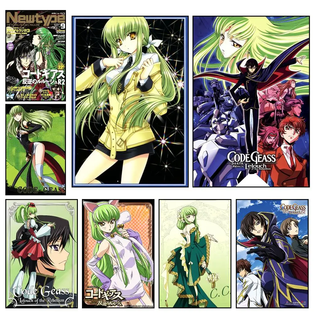 Anime Modern Code Geass C.C. Lelouch Poster HD Waterproof PP Wall Art, Self Adhesive Home Decor for Bedroom and Living Room