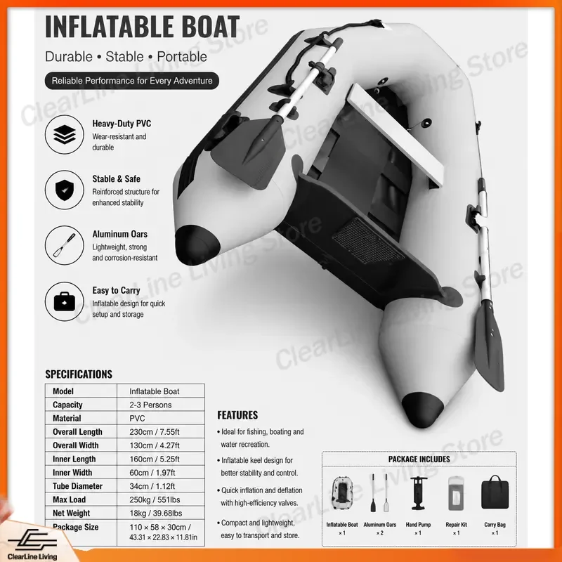 Mini Inflatable Boat Rowing Pontoon Fishing Dinghy HH-S230 CE Certified Portable Air Boat for Lake River Sea Outdoor Water